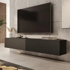 Tv Meubels-Meubella - TV-Meubel Caius - Zwart - 200 cm