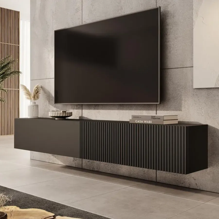 Tv Meubels-Meubella - TV-Meubel Caius - Zwart - 200 cm