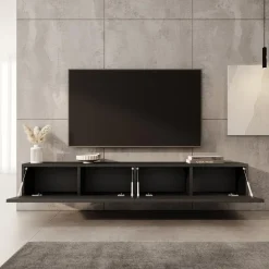 Tv Meubels-Meubella - TV-Meubel Caius - Zwart - 200 cm