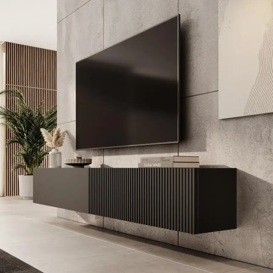 Tv Meubels-Meubella - TV-Meubel Caius - Zwart - 200 cm