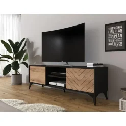 Tv Meubels-Meubella - TV-Meubel Dolores - Eiken - Zwart - 153 cm
