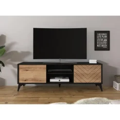 Tv Meubels-Meubella - TV-Meubel Dolores - Eiken - Zwart - 153 cm