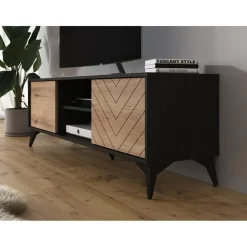 Tv Meubels-Meubella - TV-Meubel Dolores - Eiken - Zwart - 153 cm