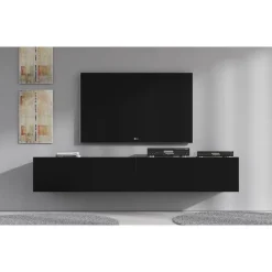 Tv Meubels-Meubella - TV-Meubel Flame XL - Mat Zwart - 180 cm