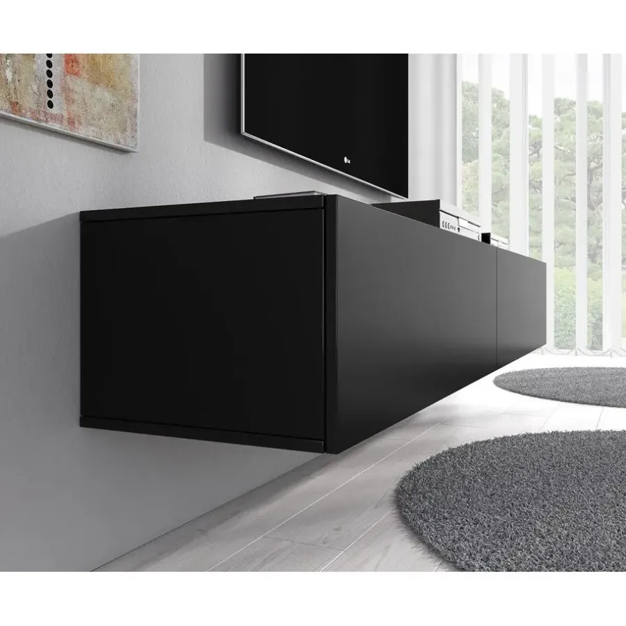 Tv Meubels-Meubella - TV-Meubel Flame XL - Mat Zwart - 180 cm