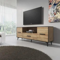 Tv Meubels-Meubella - TV-Meubel Frey - Licht eiken - Zwart - 179 cm