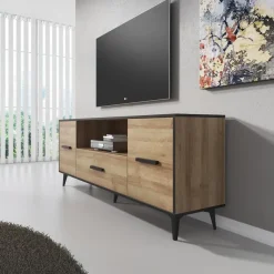 Tv Meubels-Meubella - TV-Meubel Frey - Licht eiken - Zwart - 179 cm