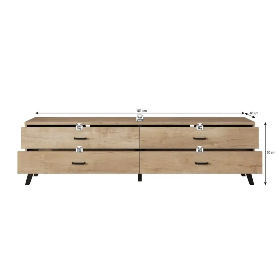 Meubella - TV-Meubel Jenny - Eiken - Zwart - 181 cm