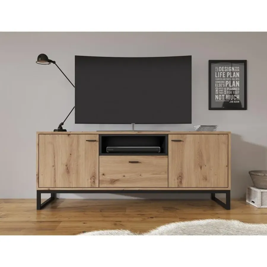Meubella - TV-Meubel Ozzy - Eiken - Zwart - 135 cm