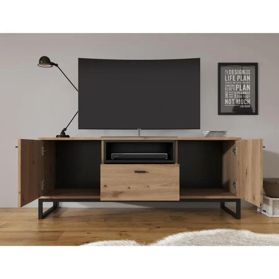 Meubella - TV-Meubel Ozzy - Eiken - Zwart - 135 cm