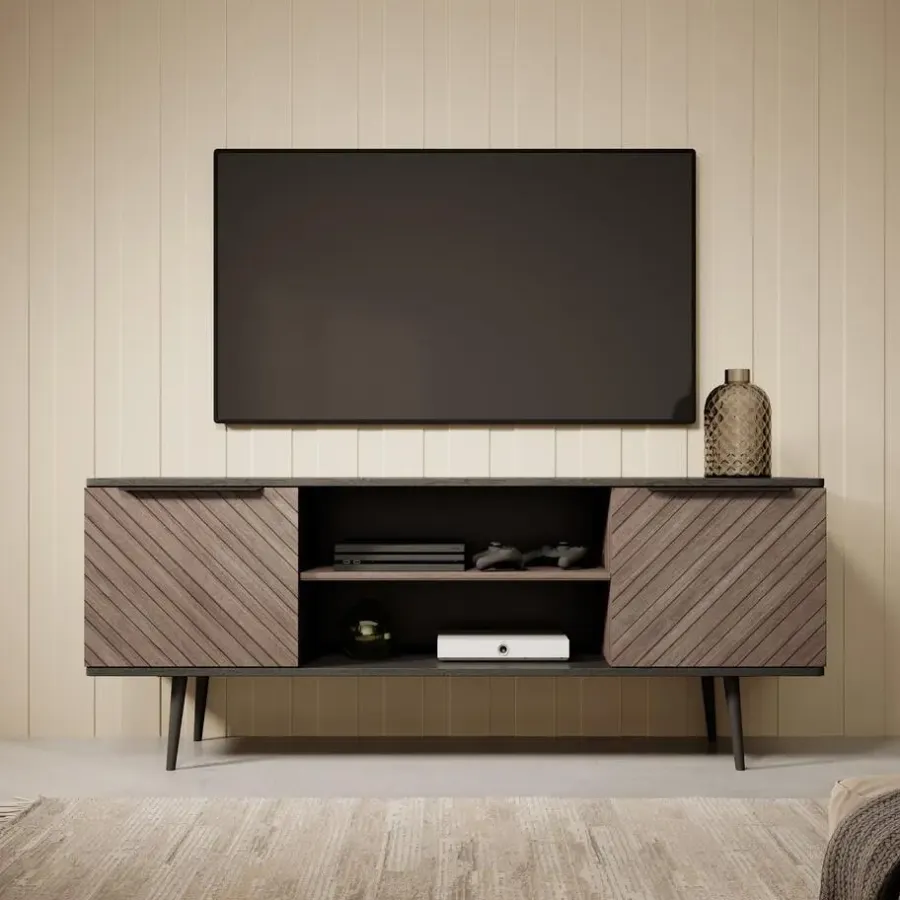 Tv Meubels-Meubella - TV-Meubel Pedro - Donker eiken - Zwart eiken - 150 cm