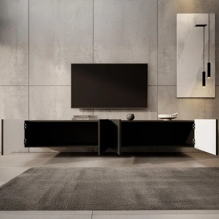 Tv Meubels-Meubella - TV-Meubel Pepinos - Mat zwart - 200 cm