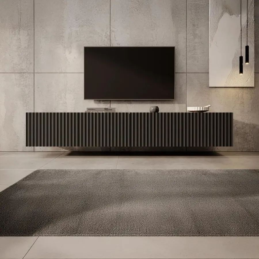 Tv Meubels-Meubella - TV-Meubel Pepinos - Mat zwart - 200 cm