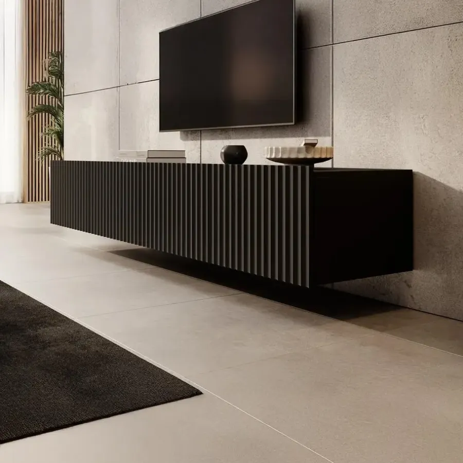 Tv Meubels-Meubella - TV-Meubel Pepinos - Mat zwart - 200 cm