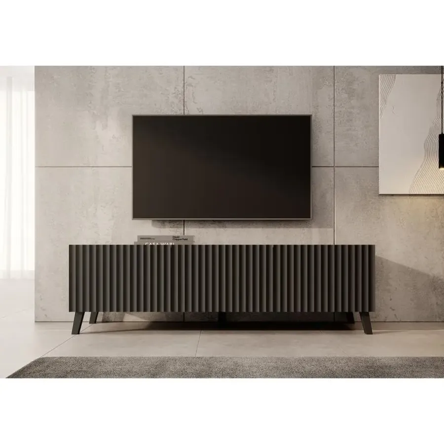 Meubella - TV-Meubel Pepinos 2 - Mat zwart - 150 cm