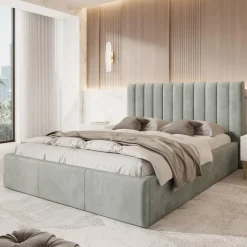 2-Persoons Bedden-Meubella - Tweepersoonsbed Chief - Grijs - Velvet - 160x200 cm