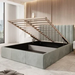 2-Persoons Bedden-Meubella - Tweepersoonsbed Chief - Grijs - Velvet - 160x200 cm