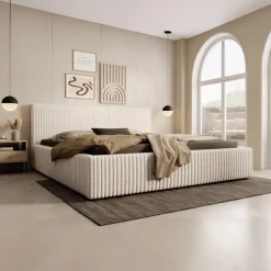 2-Persoons Bedden-Meubella - Tweepersoonsbed Infinity - Beige - Fluffy ribstof - 180x200 cm