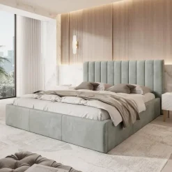 Meubella - Tweepersoonsbed Chief - Grijs - Velvet - 180x200 cm