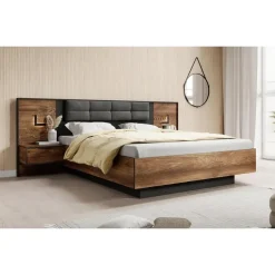 2-Persoons Bedden-Meubella - Tweepersoonsbed Mulvey - Eiken - Antraciet - 160x200 cm
