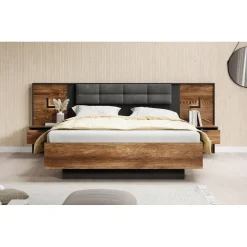 2-Persoons Bedden-Meubella - Tweepersoonsbed Mulvey - Eiken - Antraciet - 160x200 cm