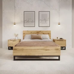 2-Persoons Bedden-Meubella - Tweepersoonsbed Harlow - Eiken - 140x200 cm