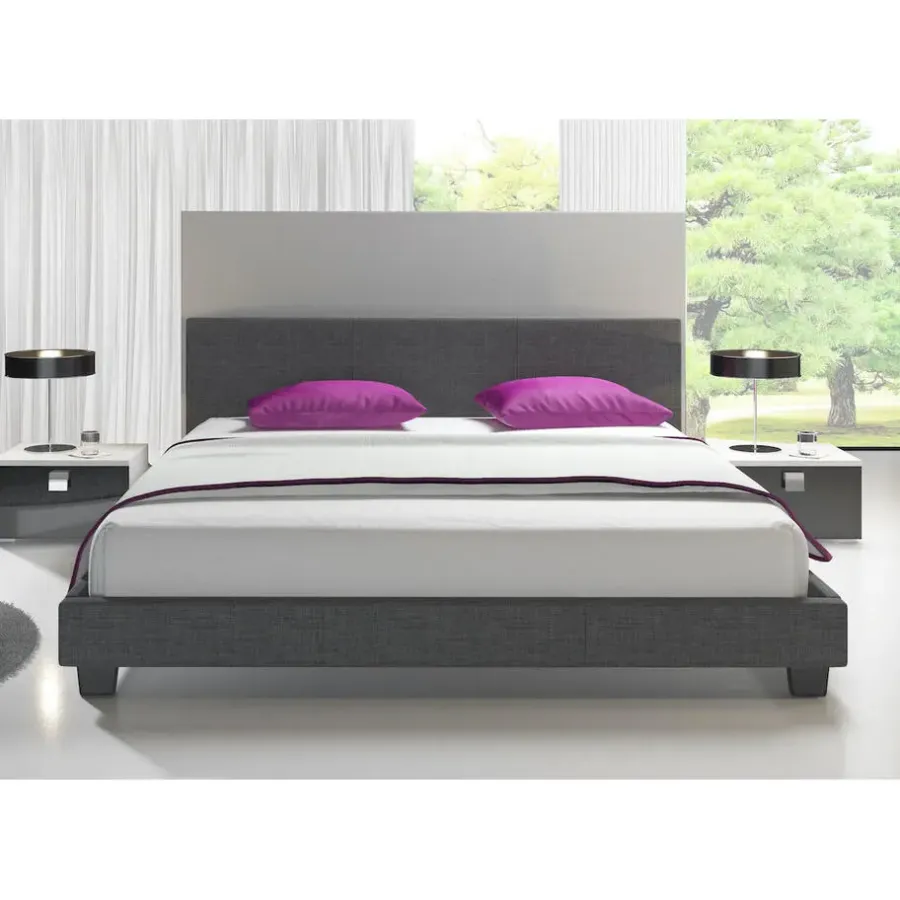 2-Persoons Bedden-Meubella - Tweepersoonsbed George - Grijs - Stof - 180x200 cm