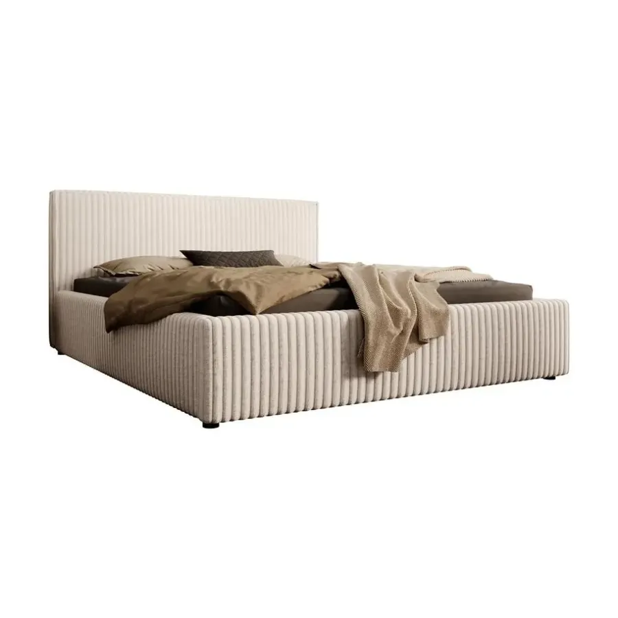 2-Persoons Bedden-Meubella - Tweepersoonsbed Infinity - Beige - Fluffy ribstof - 160x200 cm