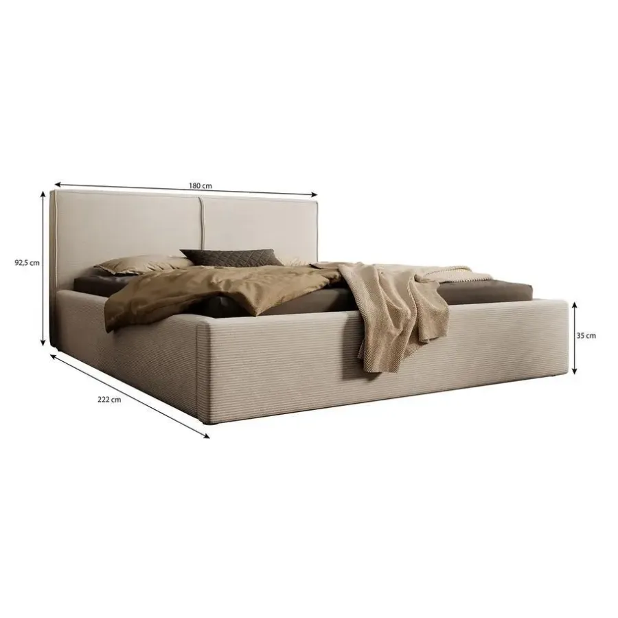 2-Persoons Bedden-Meubella - Tweepersoonsbed Infinity - Beige - Fluffy ribstof - 160x200 cm