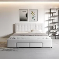 2-Persoons Bedden-Meubella - Tweepersoonsbed Milo - Wit - 140x200 cm