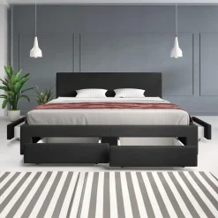 2-Persoons Bedden-Meubella - Tweepersoonsbed Suente - Zwart - 180x200 cm