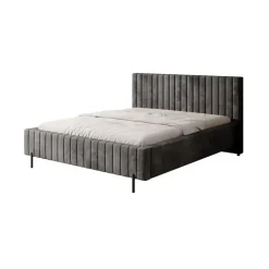 2-Persoons Bedden-Meubella - Tweepersoonsbed Ventum - Donkergrijs velvet - 160x200 cm