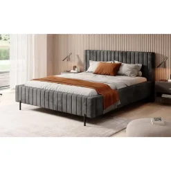2-Persoons Bedden-Meubella - Tweepersoonsbed Ventum - Donkergrijs velvet - 160x200 cm