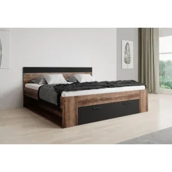 2-Persoons Bedden-Meubella - Tweepersoonsbed Brown - Zwart - Eiken - 180x200 cm