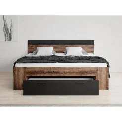 2-Persoons Bedden-Meubella - Tweepersoonsbed Brown - Zwart - Eiken - 180x200 cm