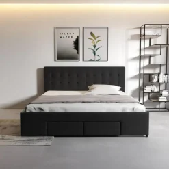 Meubella - Tweepersoonsbed Milo - Zwart - 180x200 cm