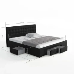 Meubella - Tweepersoonsbed Milo - Zwart - 180x200 cm