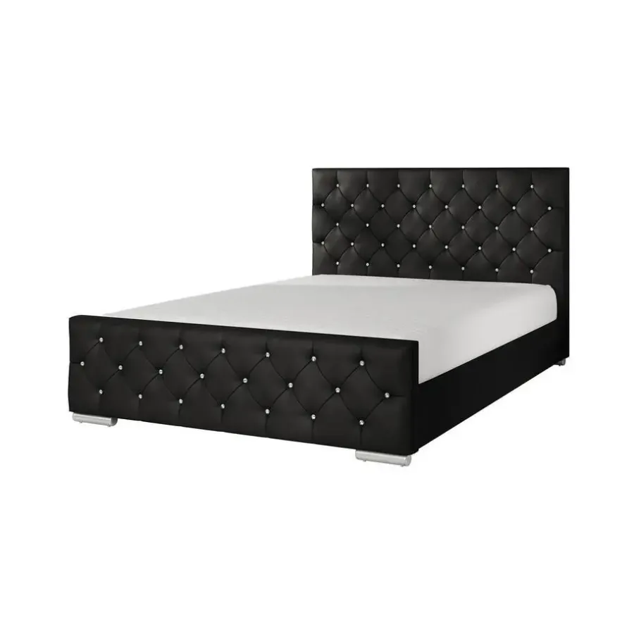 2-Persoons Bedden-Meubella - Tweepersoonsbed Aventura Diamond - Zwart - 140x200 cm