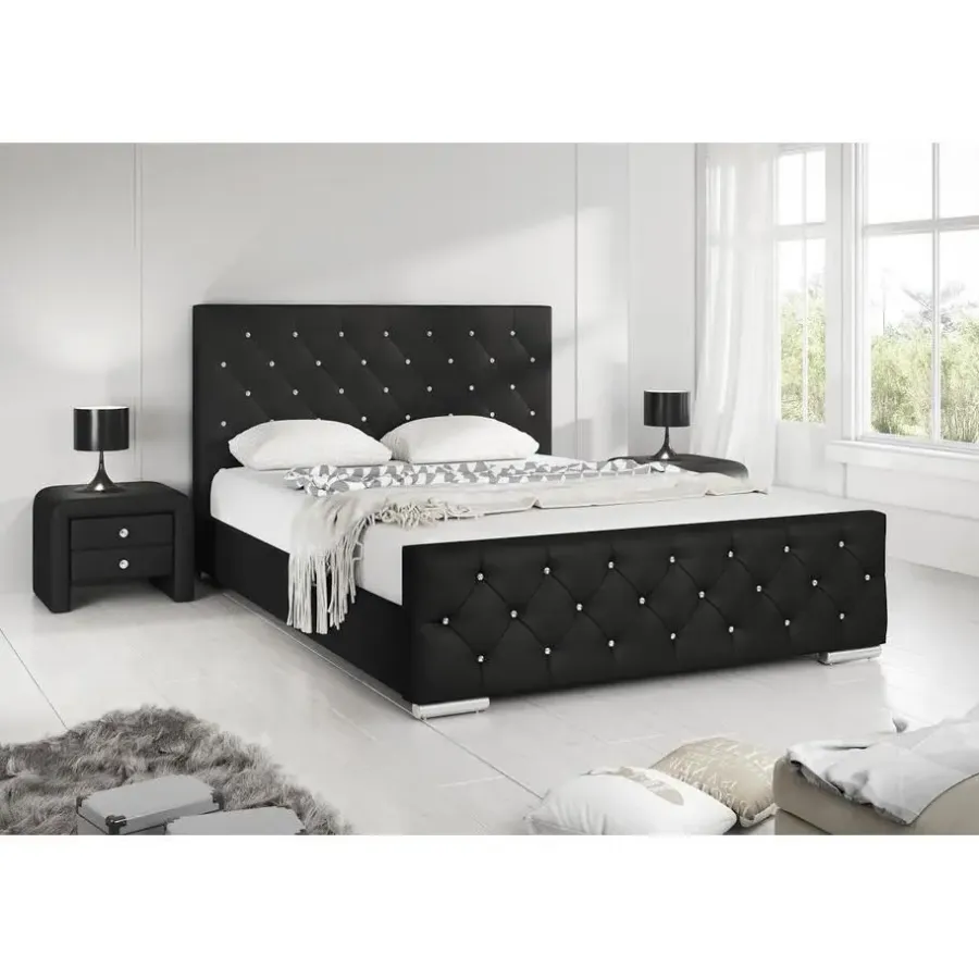2-Persoons Bedden-Meubella - Tweepersoonsbed Aventura Diamond - Zwart - 140x200 cm