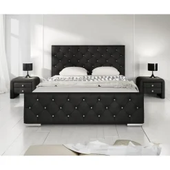 2-Persoons Bedden-Meubella - Tweepersoonsbed Aventura Diamond - Zwart - 140x200 cm