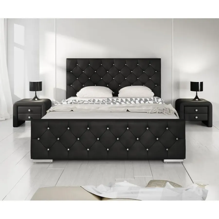 2-Persoons Bedden-Meubella - Tweepersoonsbed Aventura Diamond - Zwart - 140x200 cm