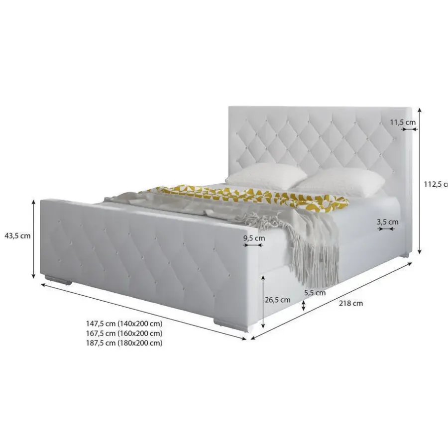 2-Persoons Bedden-Meubella - Tweepersoonsbed Aventura Diamond - Zwart - 140x200 cm