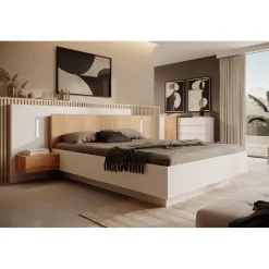 Meubella - Tweepersoonsbed Three - Wit - Eiken - 160x200 cm