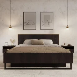 Meubella - Tweepersoonsbed Monor - Zwart eiken - 180x200 cm - Met gaslift