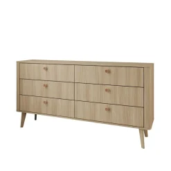 Meubella - Voorne - Ladekast met 6 lades - Eiken - 163x38x83 cm
