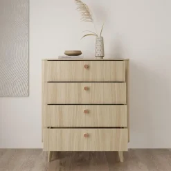 Meubella - Voorne - Ladekast 4 lades - Eiken - 88x38x103 cm