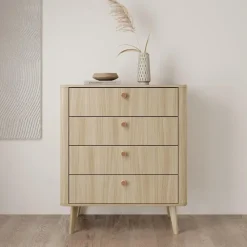 Meubella - Voorne - Ladekast 4 lades - Eiken - 88x38x103 cm