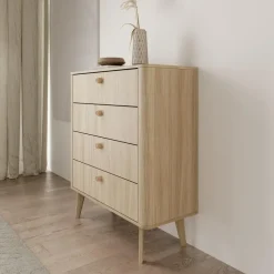Meubella - Voorne - Ladekast 4 lades - Eiken - 88x38x103 cm