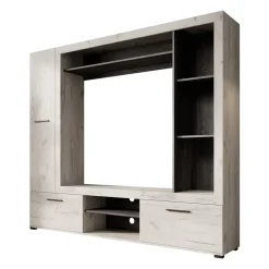 Tv Meubels-Meubella - Wandmeubel Loni - Wit eiken - Zwart eiken
