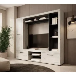 Tv Meubels-Meubella - Wandmeubel Loni - Wit eiken - Zwart eiken